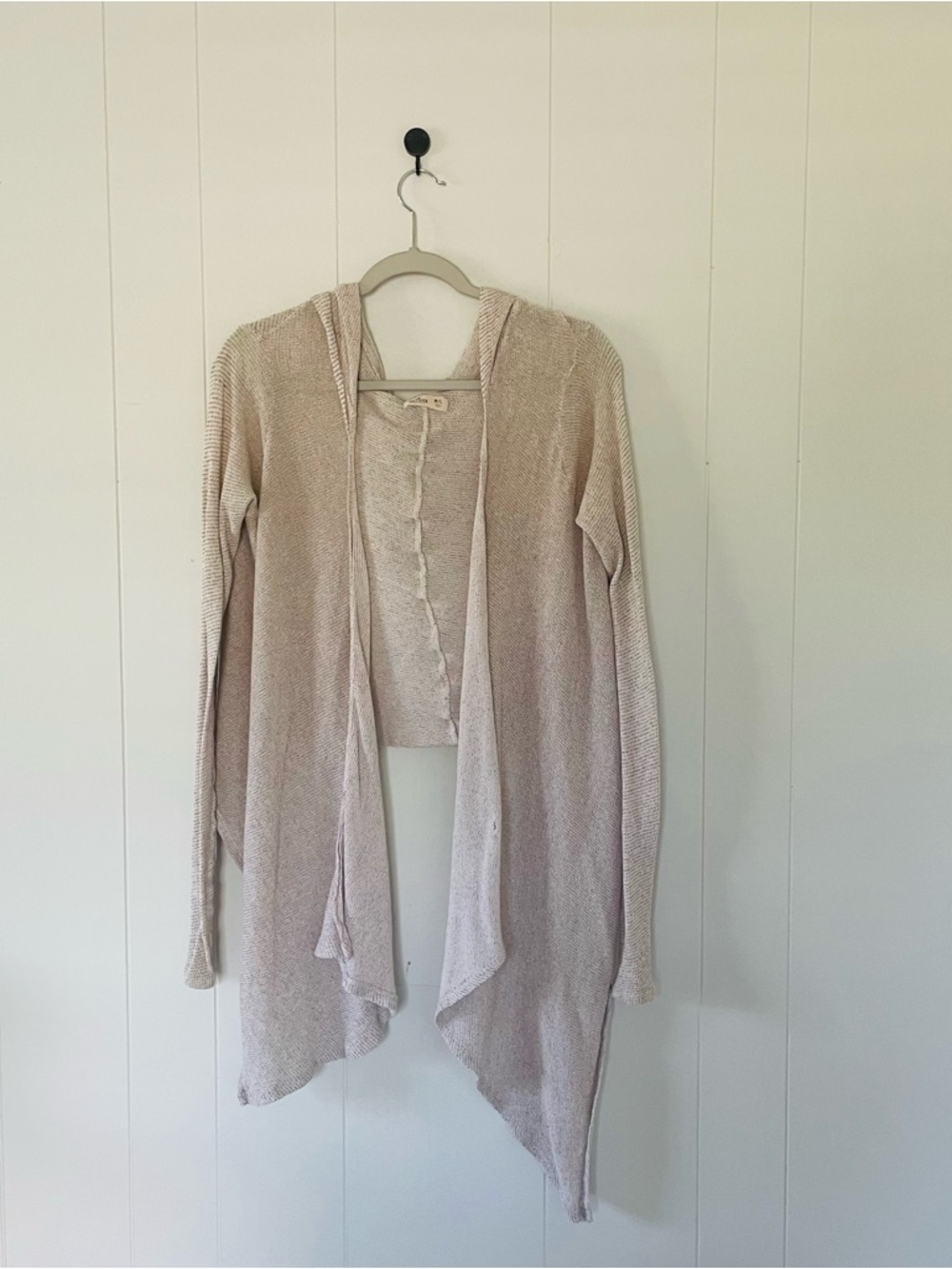 Hollister Light Beige Open-Front Hooded Cardigan